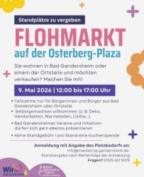 Standplätze zu vergeben! Großer Flohmarkt auf der Bad Gandersheimer Osterberg-Plaza am See